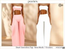 Sims 4 Elder Clothes Mod: Sleeveless Top + Comfy Wide-Leg Trousers (Image #2)
