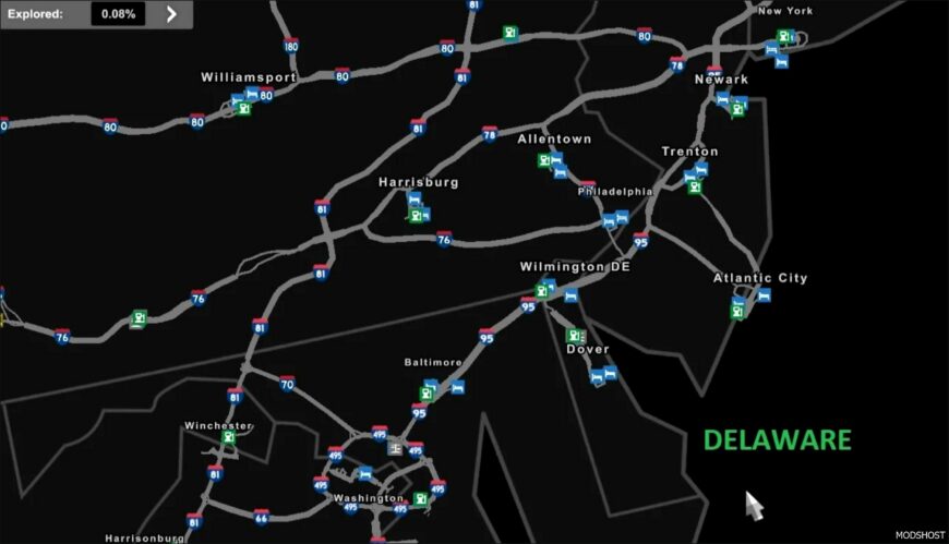 ATS Map Mod: Delaware – NEW Jersey – NEW York Add-On V1.9 (Featured)