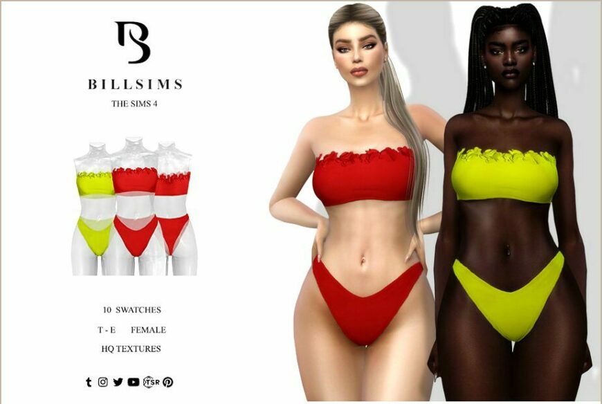 Sims 4 Elder Clothes Mod: Flower Trim Bandeau Bikini (Featured)