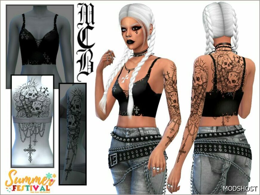Sims 4 Female Mod: Metal Festival Back Tattoo (Featured)