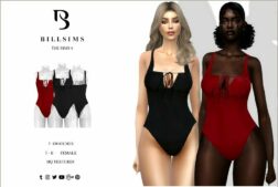 Sims 4 Female Clothes Mod: TIE Detail Ruched Bust Swimsuit (Featured)