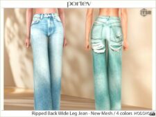 Sims 4 Elder Clothes Mod: Ripped Back Wide LEG Jean (Image #2)