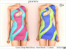 Sims 4 Elder Clothes Mod: Cross Strap Mini Dress (Image #2)