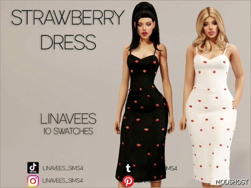 Sims 4 Elder Clothes Mod: Isabelle – Strawberry Dress (Featured)