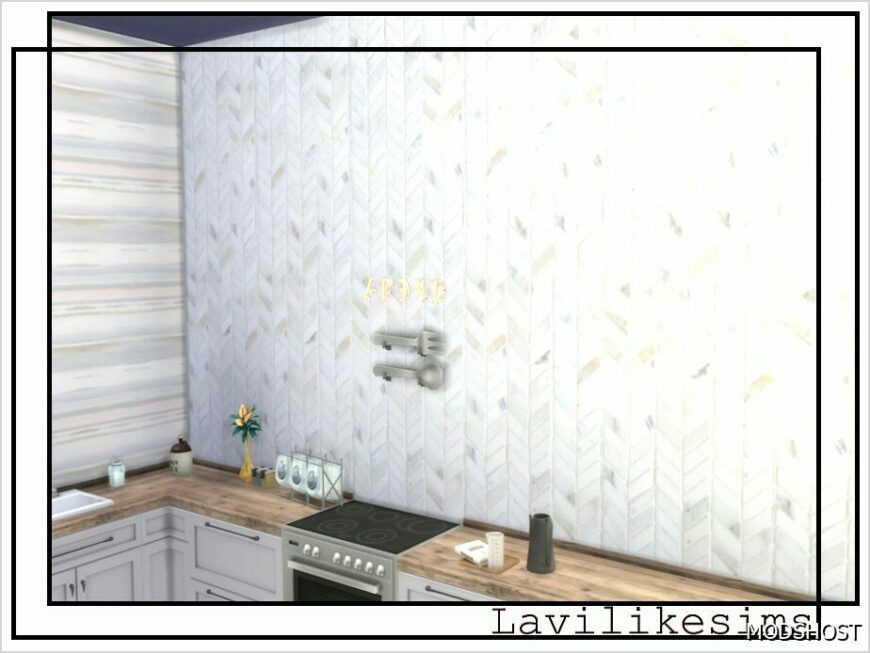 Sims 4 Mod: Marble Chevron Wall Tile (Featured)