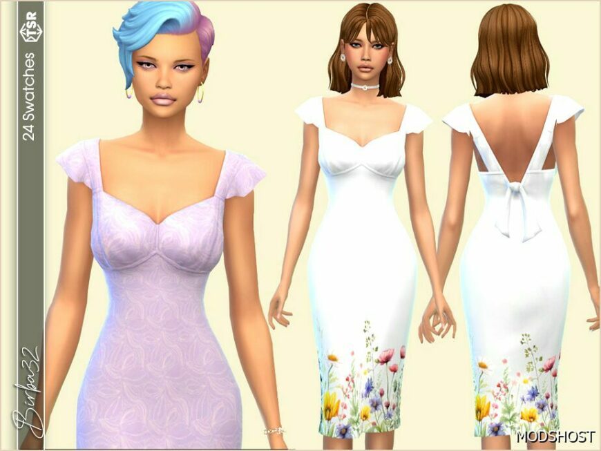 Sims 4 Dress Clothes Mod: Milvia Midi Dress (Featured)