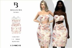 Sims 4 Everyday Clothes Mod: Floral Ruched CUT OUT Midi Dress (Featured)