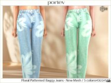 Sims 4 Everyday Clothes Mod: Floral Patterned Baggy Jeans (Image #2)
