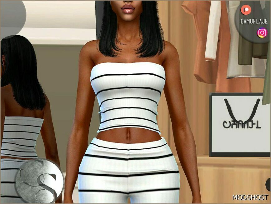 Sims 4 Female Clothes Mod: Stripe SET 434 (Featured)