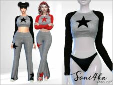 Sims 4 Female Clothes Mod: Perfectly Matched Gray Star Crop Top and Bottom (Featured)