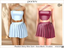Sims 4 Bottoms Clothes Mod: Shiny Cross Strap Top & Pleated Mini Skirt (Image #2)