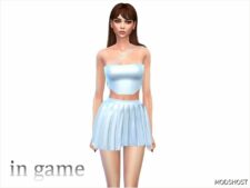 Sims 4 Bottoms Clothes Mod: Shiny Cross Strap Top & Pleated Mini Skirt (Featured)