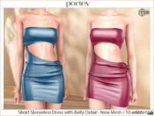 Sims 4 Elder Clothes Mod: Short Sleeveless Dress with Belly Detail (Image #2)