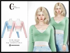 Sims 4 Female Clothes Mod: Blouse and Crop TOP T-642 (Image #2)