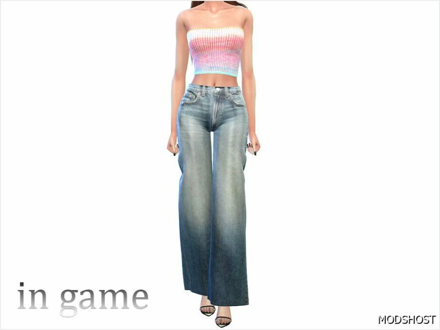 Sims 4 Bottoms Clothes Mod: Faded Patterned Wide LEG Jeans (Featured)