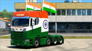 ETS2 Scania Mod: Indian Flag Skin for Scania S Highroof & Trailer BOX (Featured)