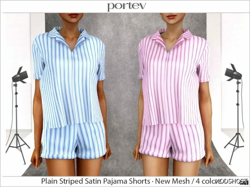 Sims 4 Elder Clothes Mod: Plain Striped Satin Pajama (Featured)