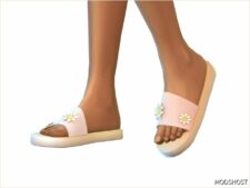 Sims 4 Female Shoes Mod: Slippers with Flowers (Image #2)