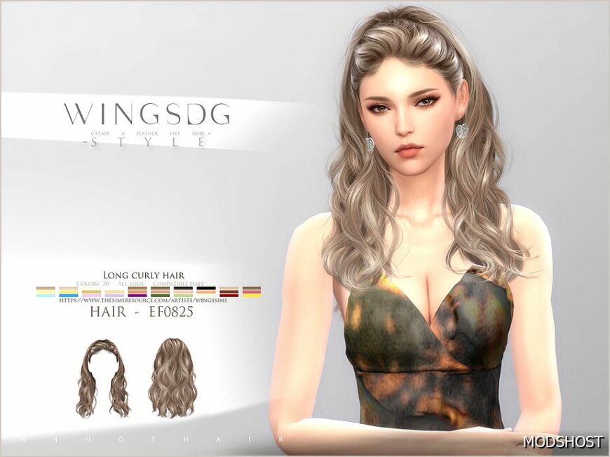 Sims 4 Female Mod: Wings Hair TS4 EF0825 (Long Curly Hair) (Featured)