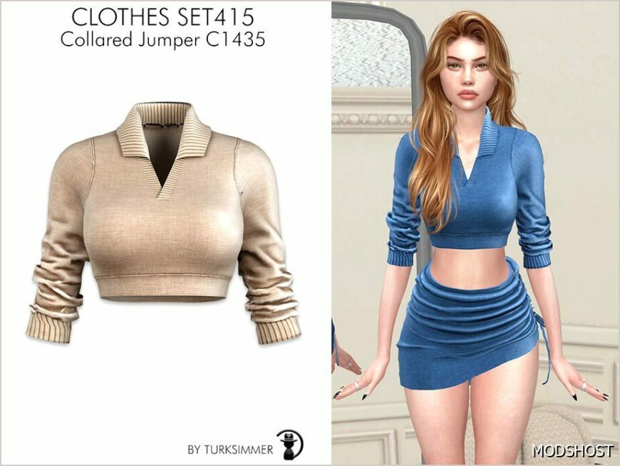 Sims 4 Female Clothes Mod: Collared Jumper & Mini Skirt – SET415 (Featured)