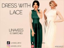 Sims 4 Teen Clothes Mod: Daphne – Midi Dress with Lace Sleeves (Image #2)