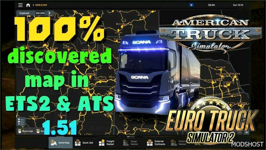 ETS2 Save Mod: 100% Opened Map in Profile Will ALL DLC 1.51 (Featured)