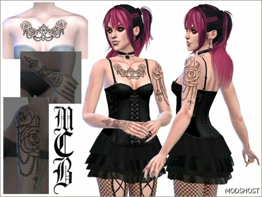 Sims 4 Female Mod: Cross and Roses Chest Tattoo (Featured)