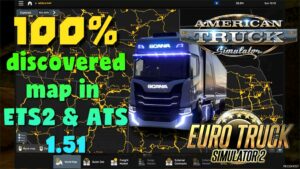 ATS Save Mod: 100% Map Profile with 2 MLN Dollars 1.51 (Featured)