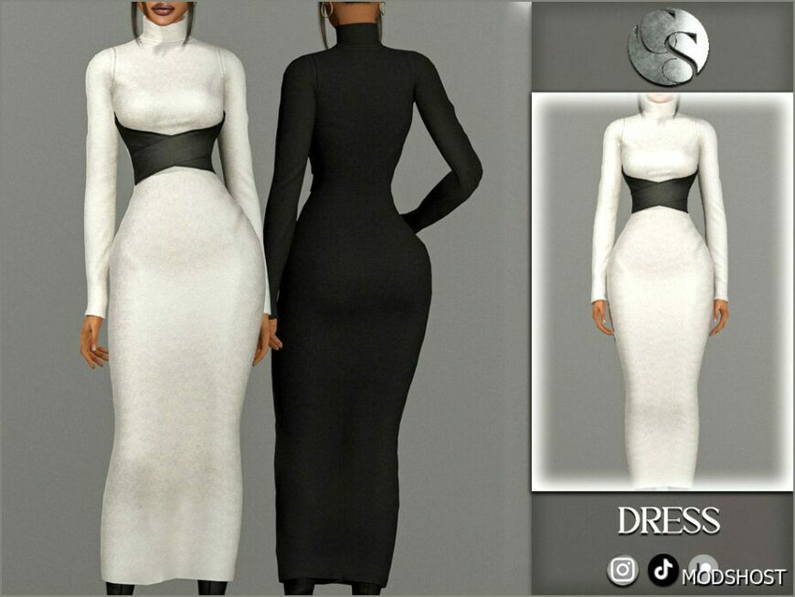 Sims 4 Female Clothes Mod: Turtleneck Long Dress and Leather Belt (Featured)