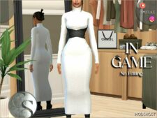 Sims 4 Female Clothes Mod: Turtleneck Long Dress and Leather Belt (Image #2)