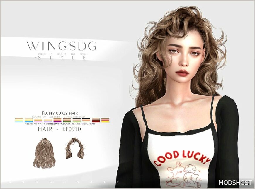 Sims 4 Female Mod: Wings Ef0910 Fluffy Curly Hair (Featured)