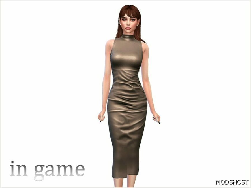 Sims 4 Everyday Clothes Mod: Leather Midi Dress (Featured)