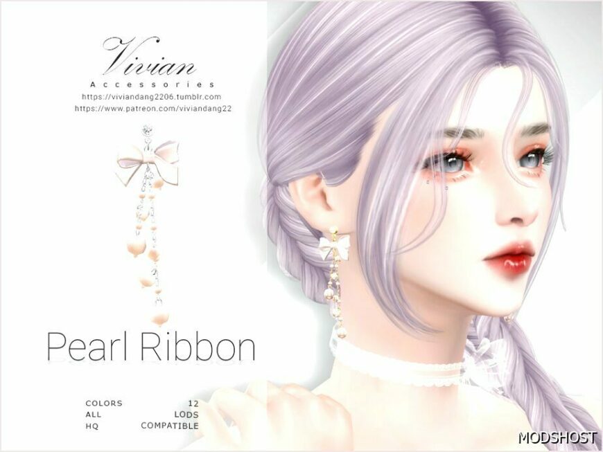 Sims 4 Female Accessory Mod: Pearl Ribbon – Earing (Featured)