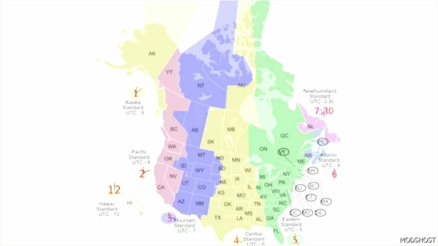 ATS Mod: Us/Canada Addon States/Provinces Time Zone FIX (C2C and Related Map Mods) V3.0 (Featured)