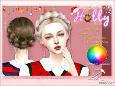 Sims 4 Female Mod: Christmas Holly Hairstyle (Image #2)