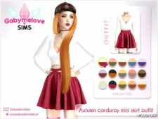 Sims 4 Elder Clothes Mod: Autumn corduroy mini skirt outfit (Image #2)