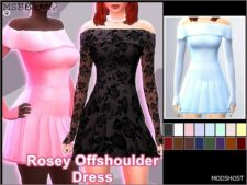 Sims 4 Everyday Clothes Mod: Rosey off Shoulder Dress (Image #2)