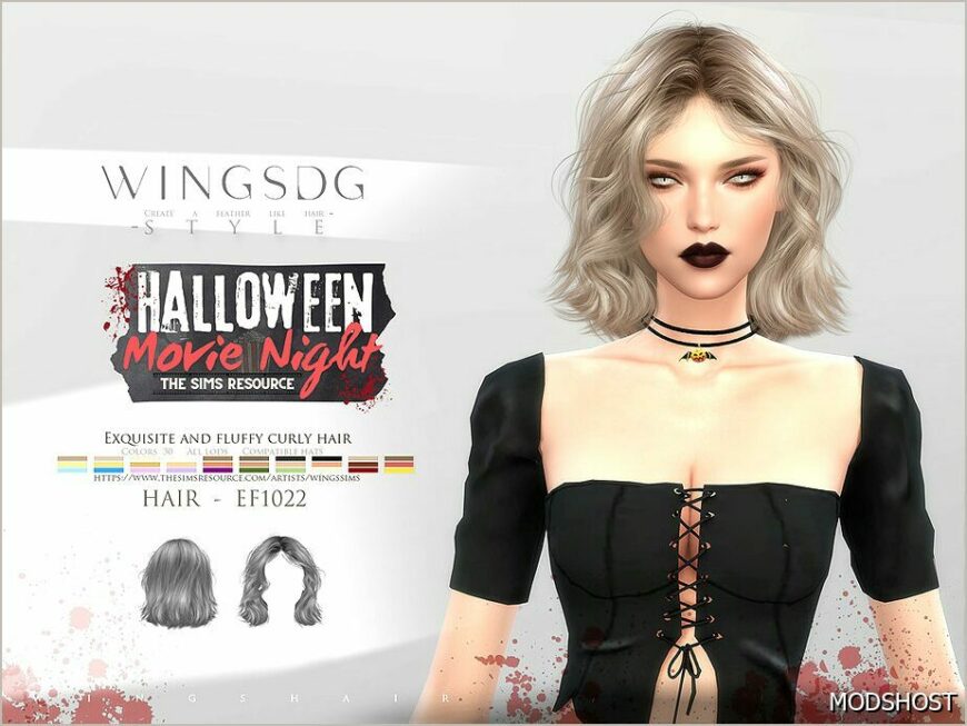 Sims 4 Mod: Wings-Ef1022-Exquisite and Fluffy Curly Hair (Featured)