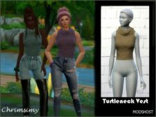 Sims 4 Female Clothes Mod: Turtleneck Vest (Featured)