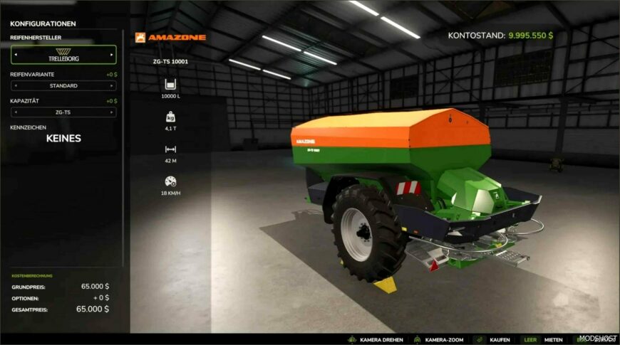 FS25 Amazone Fertilizer Mod: Zg-Ts 10001 Dual V1.0.1 (Featured)