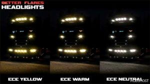 ETS2 Headlights Part Mod: Better Flares V4.5.2 (Featured)